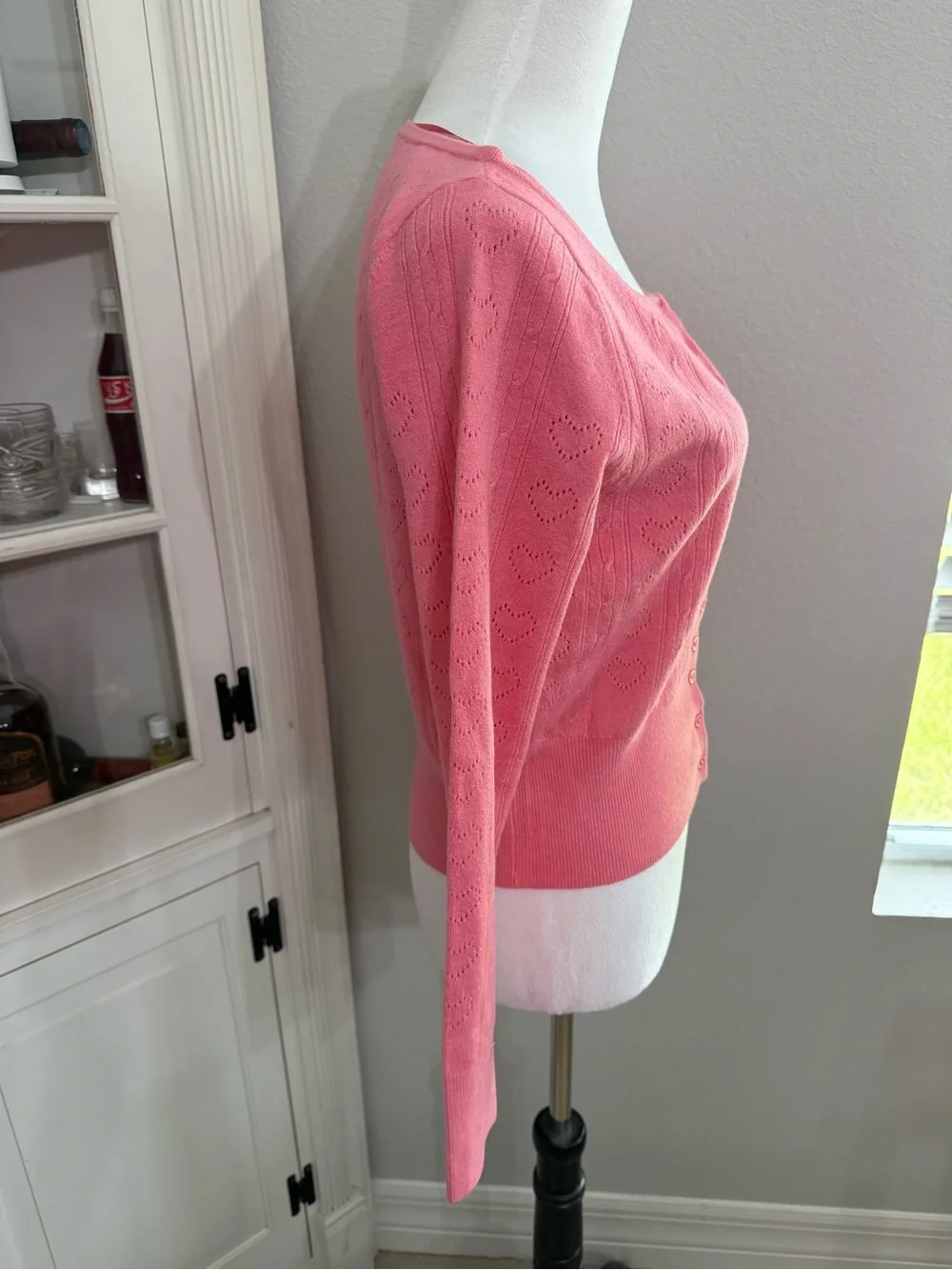 a new day Pink Heart-Pattern Button Cardigan - Picture 2 of 6